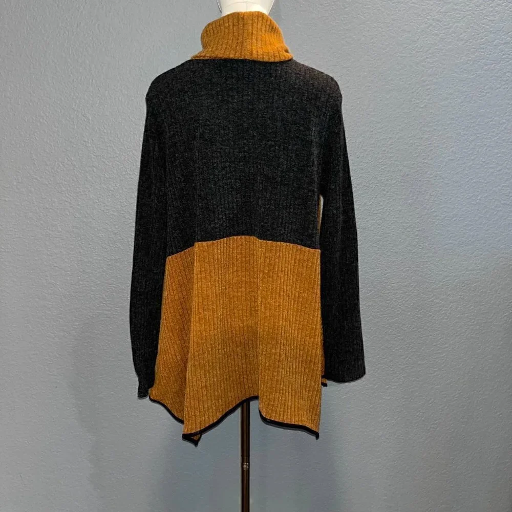 THML for Anthropologie Color Block Asymmetrical Turtleneck Sweater - EUC  Size L